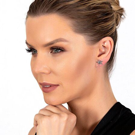 Multicolor Zirkon Taşlı Deniz Yıldızı Tasarım 925 Ayar Gümüş Kadın Küpe