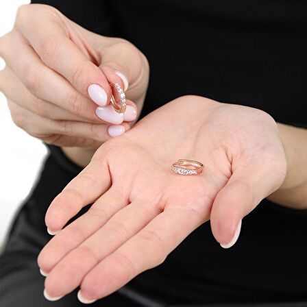 Sıralı Zirkon Taşlı Rose Renk Tam Tur 925 Ayar Gümüş Kadın Küpe