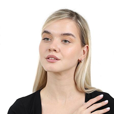 Sıralı Zirkon Taşlı Rose Renk Tam Tur 925 Ayar Gümüş Kadın Küpe