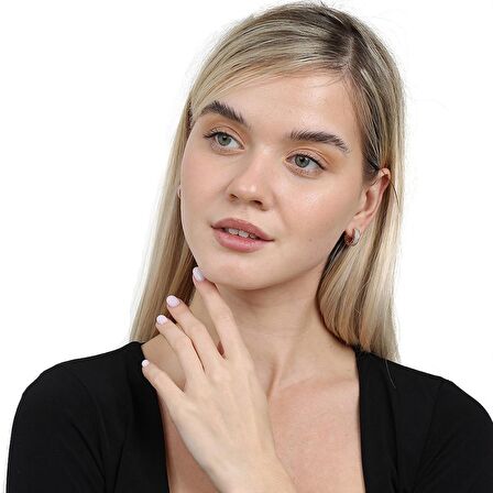 Üç Sıra Beyaz Zirkon Taşlı Rose Renk 925 Ayar Gümüş Kadın Küpe