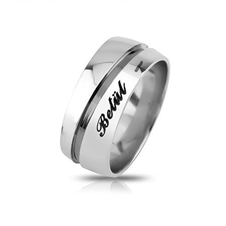 Kişiye Özel İsim Yazılı Su Yolu Tasarım Gri Renk 925 Ayar Gümüş Erkek Alyans