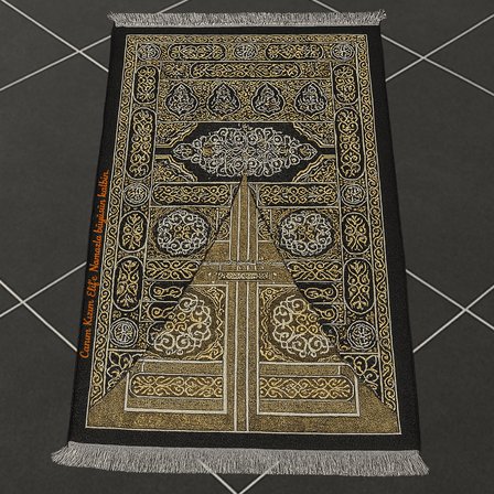 Zarif Kutulu Kişiye Özel Nakış İşlemeli Kabe Kapısı Motifli Tesbih Hediyeli Siyah Hediyelik Seccade