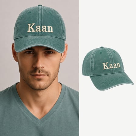 Unisex Vintage Beyzbol Şapkası - İsme Özel Nakışlı - Eskitme Kumaş - Haki Renk - Metal Tokalı