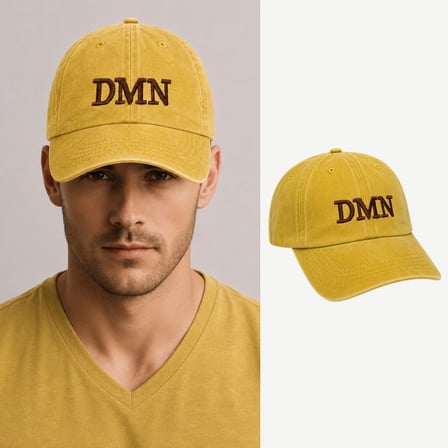 Unisex Vintage Beyzbol Şapkası - İsme Özel Nakışlı - Eskitme Kumaş - Sarı Renk - Metal Tokalı