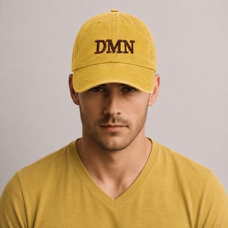 Unisex Vintage Beyzbol Şapkası - İsme Özel Nakışlı - Eskitme Kumaş - Sarı Renk - Metal Tokalı