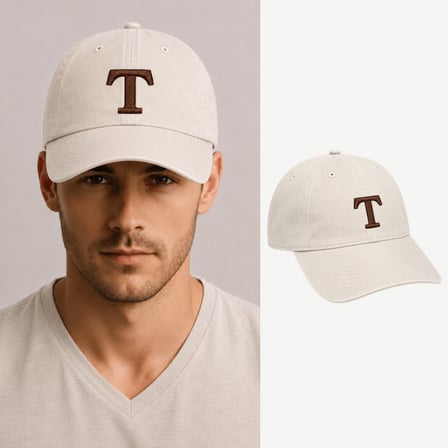 Unisex Vintage Beyzbol Şapkası - İsme Özel Harf Nakışlı - Eskitme Kumaş - Krem Rengi - Metal Tokalı