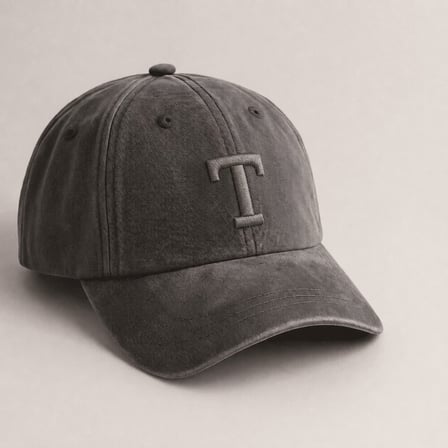Unisex Vintage Beyzbol Şapkası - İsme Özel Harf Nakışlı - Eskitme Kumaş - Gri Renk - Metal Tokalı