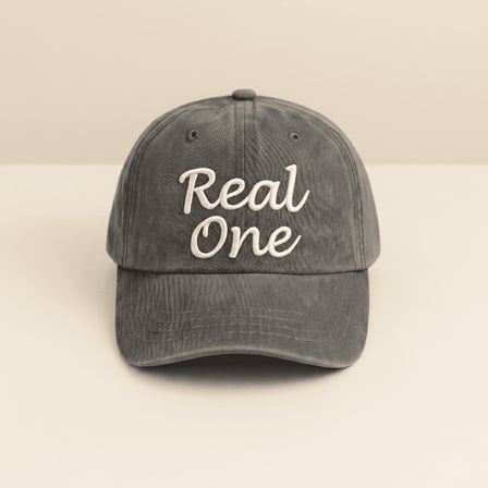 Unisex Vintage Beyzbol Şapkası - İsme Özel Nakışlı - Eskitme Kumaş - Gri Renk - Metal Tokalı