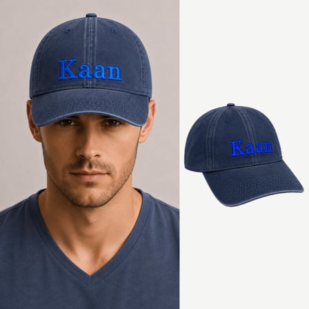 Unisex Vintage Beyzbol Şapkası - İsme Özel Nakışlı - Eskitme Kumaş - Lacivert - Metal Tokalı