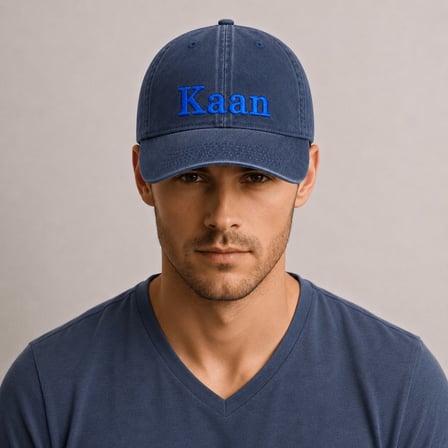 Unisex Vintage Beyzbol Şapkası - İsme Özel Nakışlı - Eskitme Kumaş - Lacivert - Metal Tokalı