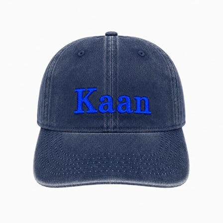 Unisex Vintage Beyzbol Şapkası - İsme Özel Nakışlı - Eskitme Kumaş - Lacivert - Metal Tokalı
