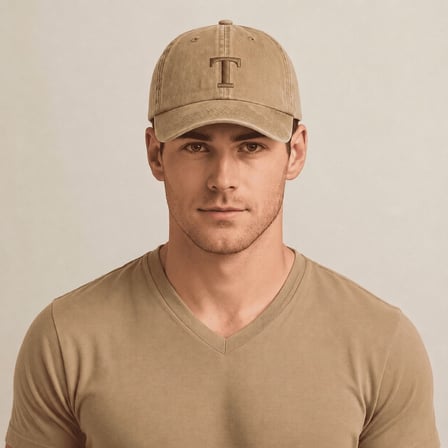 Unisex Vintage Beyzbol Şapkası - İsme Özel Harf Nakışlı - Eskitme Kumaş - Kahverengi - Metal Tokalı