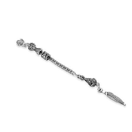 Uzun Yaprak Temalı Foxtail Zincirli Tek Kamçılı Kararmaz Metal Püskül