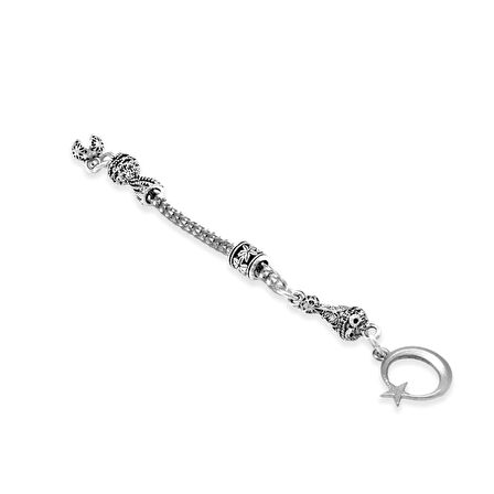 Ayyıldız Zafer Temalı Foxtail Zincirli Tek Kamçılı Kararmaz Metal Püskül