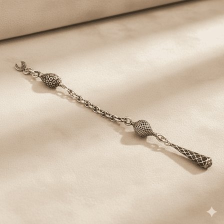 Gümüş Renk Arnavut Zincirli Tek Kamçılı Kararmaz Metal Püskül