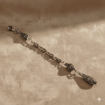 Kurşun Tasarım Gümüş Renk Kral Zincirli Tek Kamçılı Kararmaz Metal Püskül
