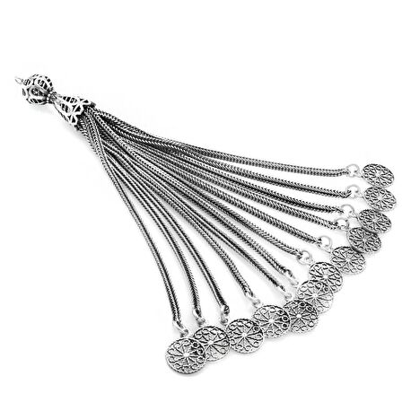 Telkari Selçuklu Motif Tasarım 12li Kamçı 925 Ayar Gümüş Püskül