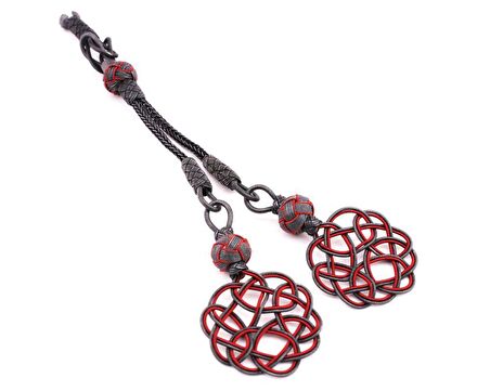 Gri-Kırmızı Renk 2li 1000 Ayar Gümüş Kazaz Püskül