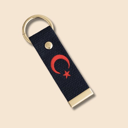 Çelik Tokalı - Kişiye Özel Anahtarlık - Lacivert - Dayanıklı Kumaş Üzerine Harf - Sembol Nakışlı