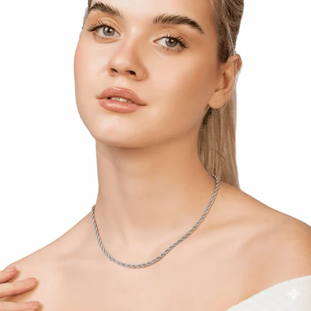 Kadın Çelik Zincir - Burma Model - Gümüş Renk - 40 cm Uzunluk - 3,0 mm Genişlik