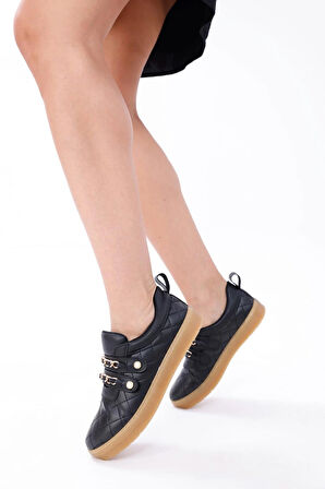 Kadın Bağcıklı Basic Sneaker Inci Detaylı Kalın Taban Spor Ayakkabı