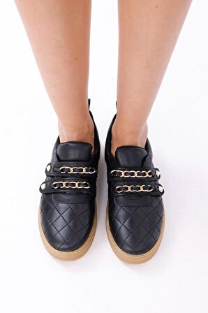 Kadın Bağcıklı Basic Sneaker Inci Detaylı Kalın Taban Spor Ayakkabı