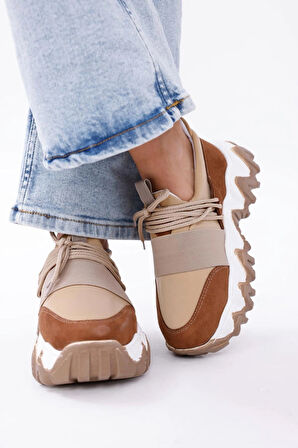 Kadın Bağcıklı Rahat Süet Renkli Sneakers Spor Ayakkabı