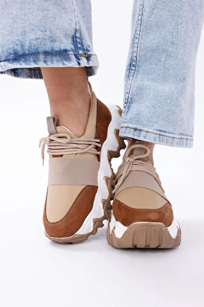 Kadın Bağcıklı Rahat Süet Renkli Sneakers Spor Ayakkabı
