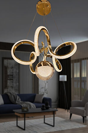 Kıvrım Tekli Fanus Top Simli Slikonlu Modern Oturma Led Avizesi