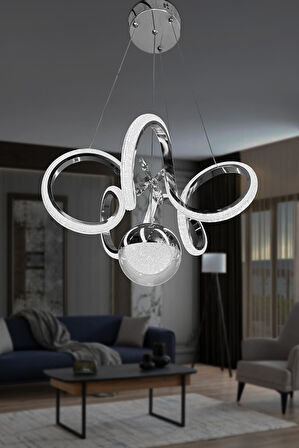 Kıvrım Tekli Fanus Top Simli Slikonlu Modern Oturma Led Avizesi