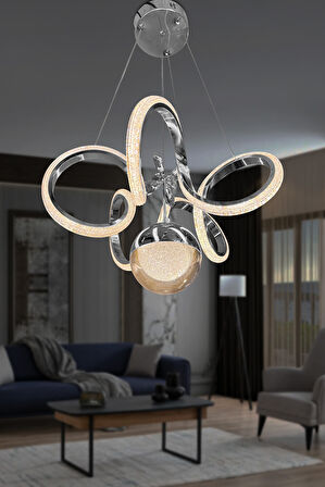 Kıvrım Tekli Fanus Top Simli Slikonlu Modern Oturma Led Avizesi