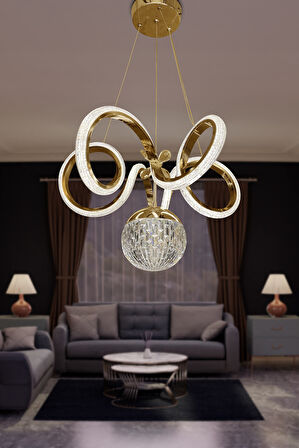 Kıvrım Tekli  Kristal Top Simli  Slikonlu Modern Oturma Led Avizesi