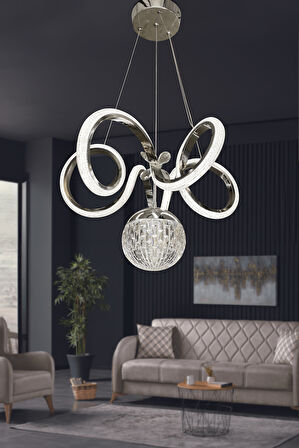 Kıvrım Tekli  Kristal Top Simli  Slikonlu Modern Oturma Led Avizesi