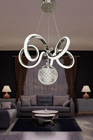 Kıvrım Tekli  Kristal Top Simli  Slikonlu Modern Oturma Led Avizesi
