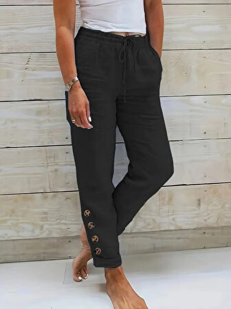 Rose's Boutiqe All About Women Kadın Paçası Güpür Detay Beli Lastikli Keten Pantolon