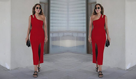 Rose's Boutiqe All About Women Kadın Tek Omuz Damla Detay Yırtmaçlı Krep Elbise