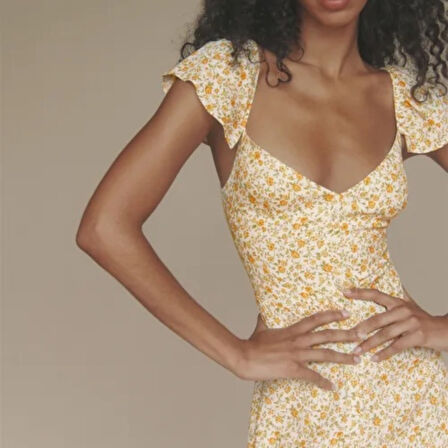 Rose's Boutiqe All About Women Kadın Kısa Kollu çiçek Desen Yırtmaçlı Süprem Elbise