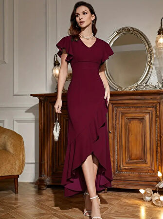 Rose's Boutiqe All About Women Kadın Kolları Ve Eteği Volanlı Ithal Krep Elbise
