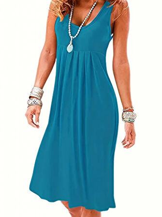 Rose's Boutiqe All About Women Kadın Sıfır Kol Göğüs Altı Pileli Viskon Elbise