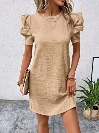 Rose's Boutiqe All About Women Kadın Kısa Kollu Bisiklet Yaka Karpuz Kol Krep Elbise