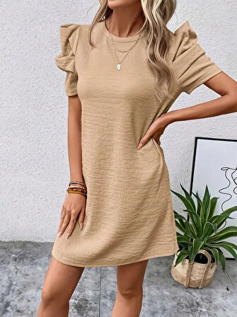 Rose's Boutiqe All About Women Kadın Kısa Kollu Bisiklet Yaka Karpuz Kol Krep Elbise