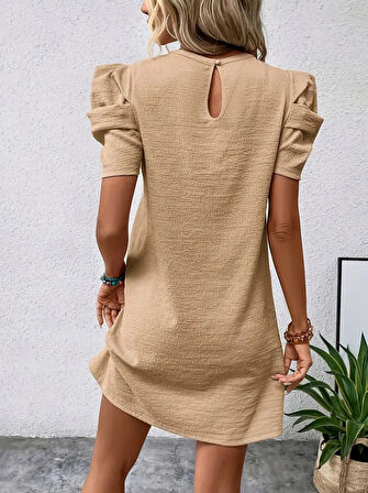 Rose's Boutiqe All About Women Kadın Kısa Kollu Bisiklet Yaka Karpuz Kol Krep Elbise