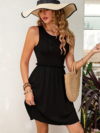 Rose's Boutiqe All About Women Kadın Bel Lastik Ve Büzgü Detay Viskon Mini Elbise