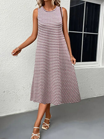 Rose's Boutiqe All About Women Kadın Bisiklet Yaka Desenli Sandy Midi Elbise