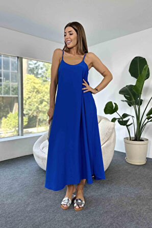 Rose's Boutiqe All About Women Kadın Aerobin Kumaş Ayarlanabilir Askılı V Yaka Bol Kesim Maxi Boy Elbise