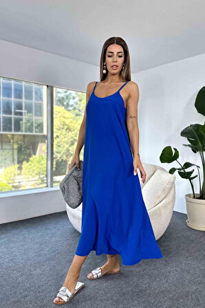 Rose's Boutiqe All About Women Kadın Aerobin Kumaş Ayarlanabilir Askılı V Yaka Bol Kesim Maxi Boy Elbise