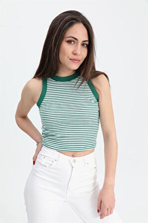Rose's Boutiqe All About Women Atlet Geniş Biyeli Çizgili Kaşkorse - Zümrüt