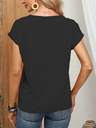 Rose's Boutiqe All About Women Kadın Kısa Kollu önü Düğmeli V Yaka Aerobin Bluz