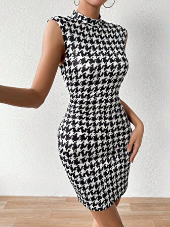 Rose's Boutiqe All About Women Kadın Yarı Balıkçı Yaka Kolsuz Desenli Kısa Dalgıç Elbise