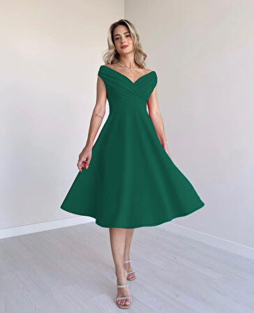 Rose's Boutiqe All About Women Kadın Kısa Kollu Kruvaze Yaka Eteği Volanlı Krep Elbise
